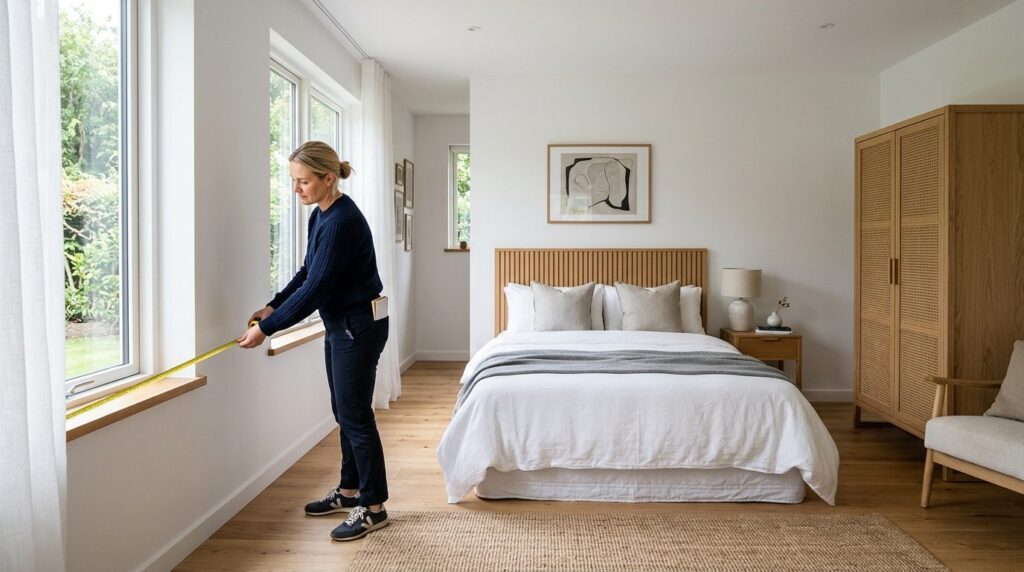 Lyst Skandinavisk soveværelse med naturligt lys og minimalistisk indretning.
