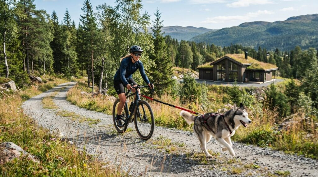 Action lifestyle photograph of an athletic person cycling on