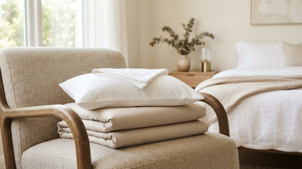 Close-up product photography of premium bamboo bedding fabri