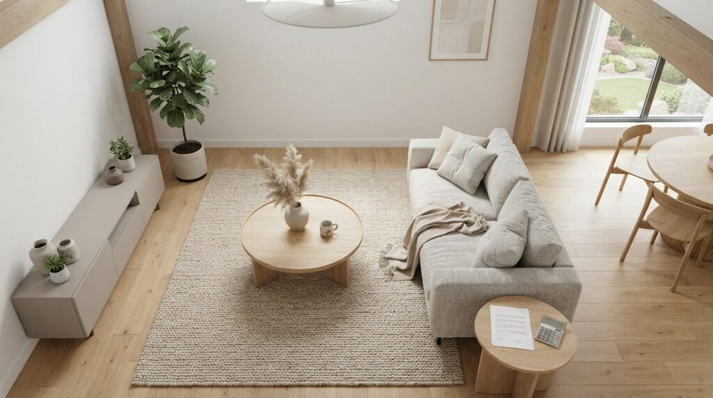 Overhead shot of a modern home interior showing a contempora
