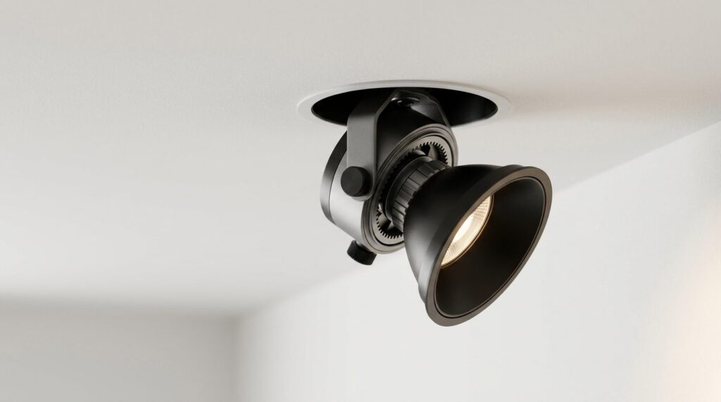 Close-up product photography of a modern adjustable recessed